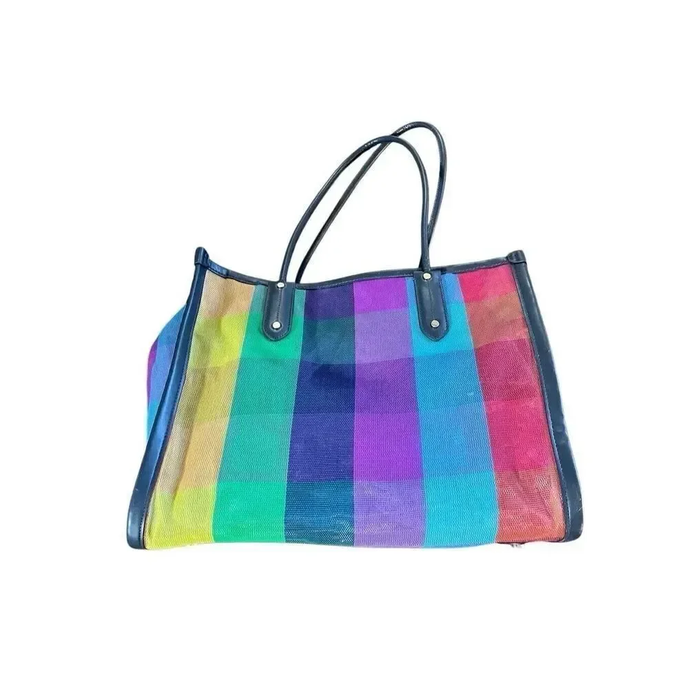 NWOT Kate Spade Ella Extra Large Rainbow Mesh Bag Tote Zip Top Embroidered Logo